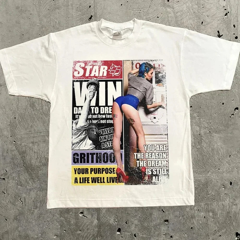 Harajuku Letter Graphic Vintage Tee
